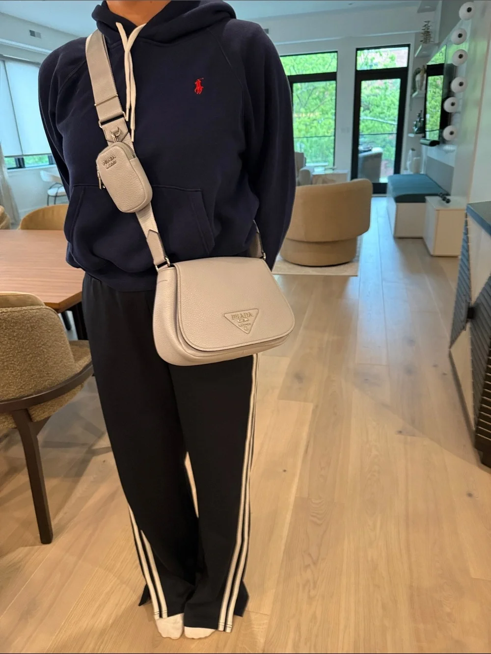 Prada Grey Pebbled Leather Crossbody Saddle Bag, Vitello Daino